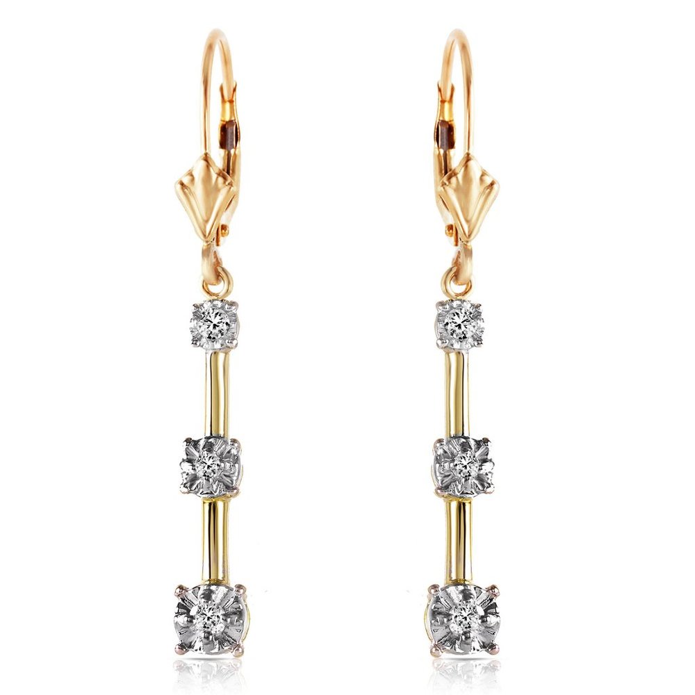 14K. SOLID GOLD LEVER BACK DIAMONDS EARRINGS - Picture 3 of 5